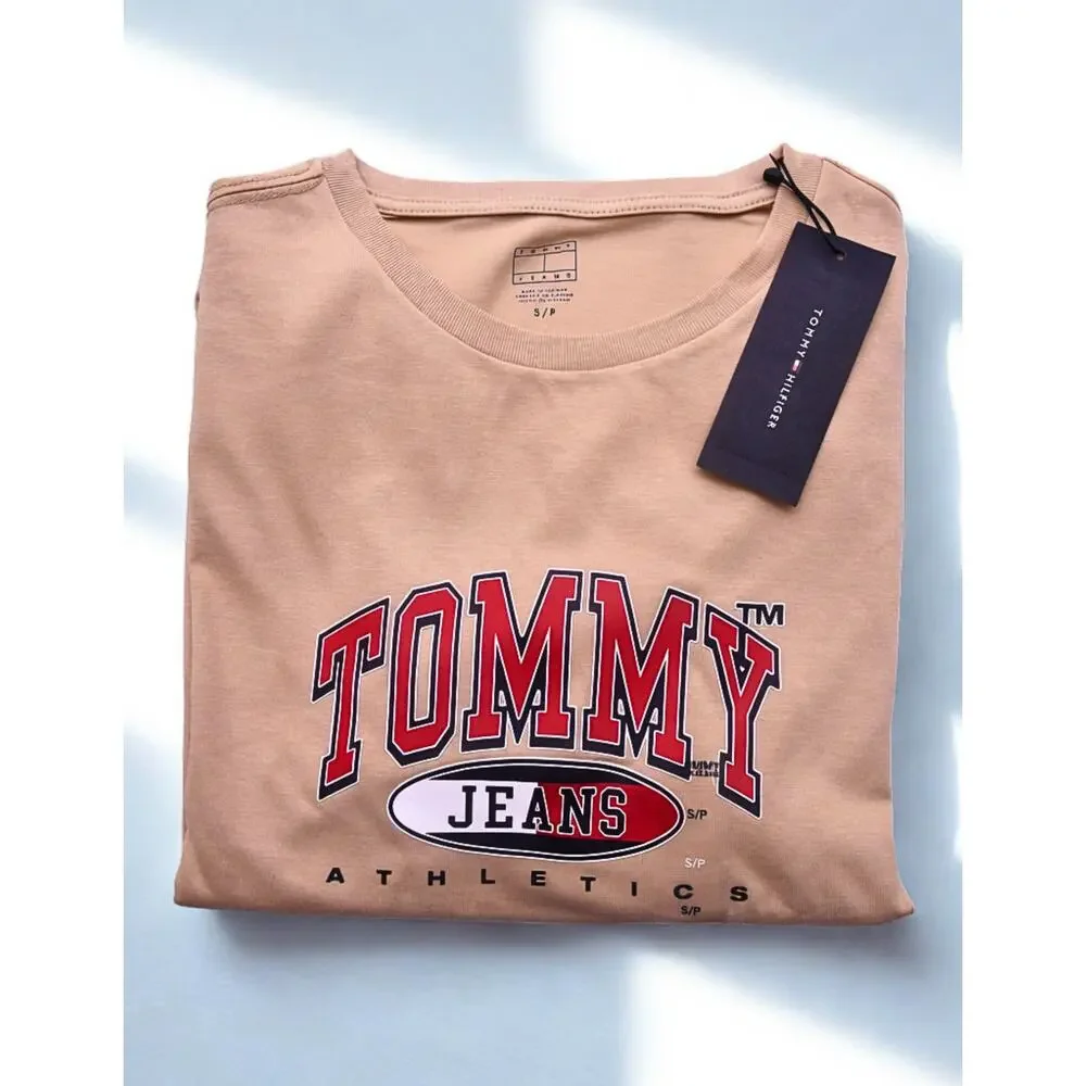 Tommy Jeans Men’s M Beige Graphic T-Shirt Athletics Logo NWT